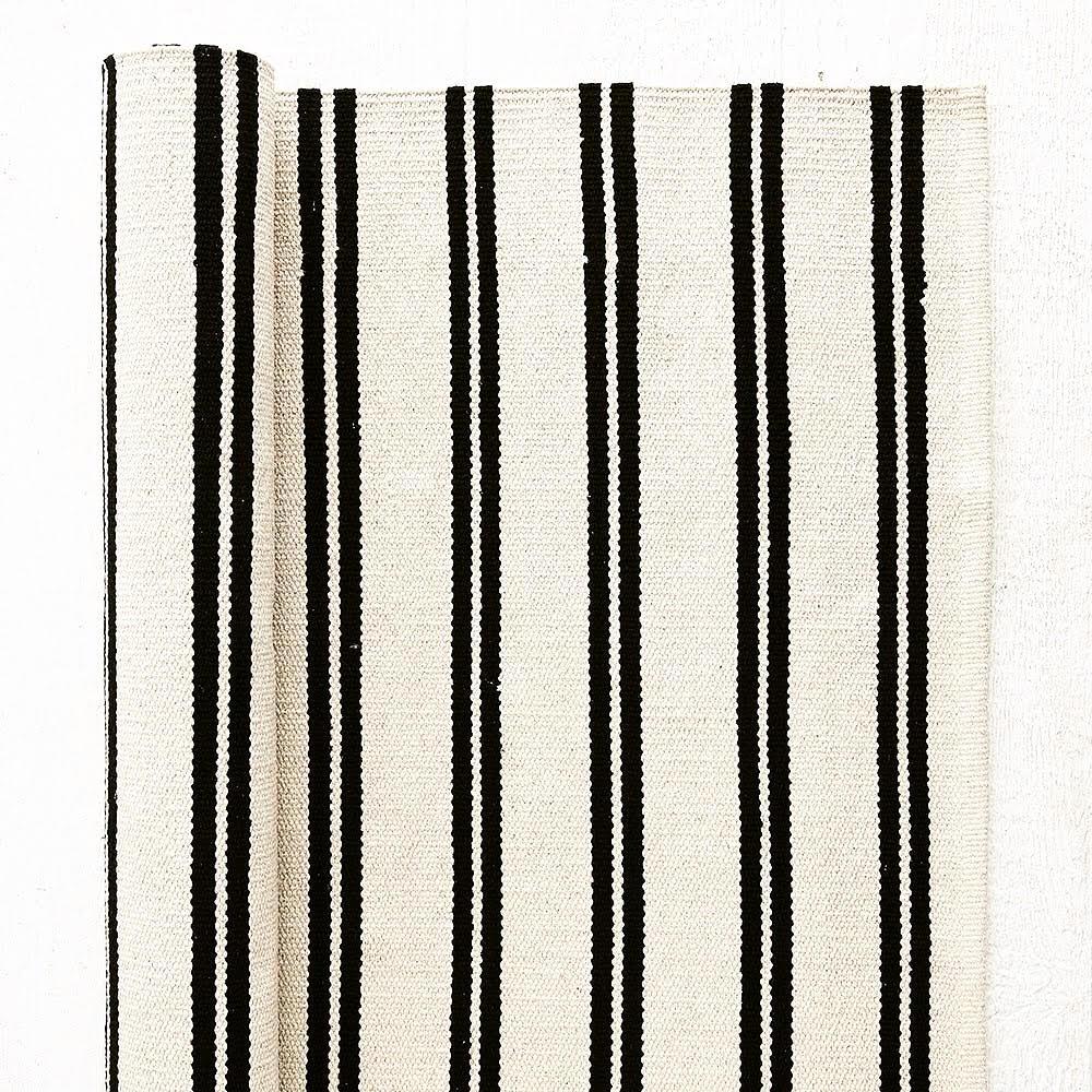 Handwoven Cotton Rug with White and Black Stripe