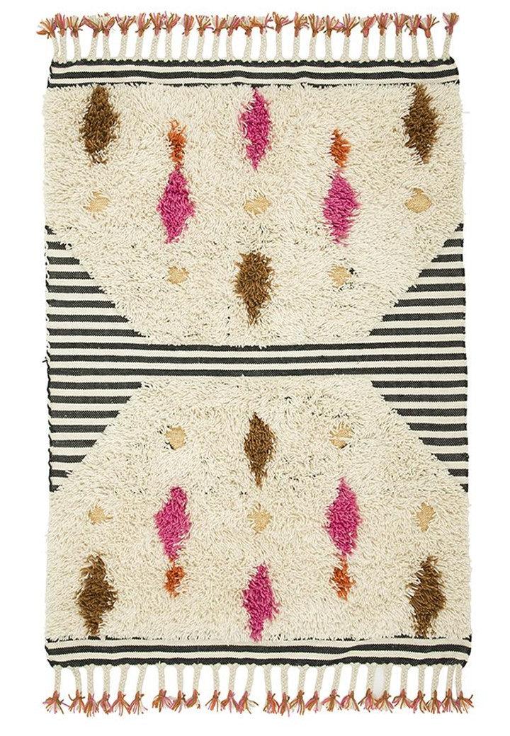 Wool Hand Knotted Carpet Moroccan Desert Pink