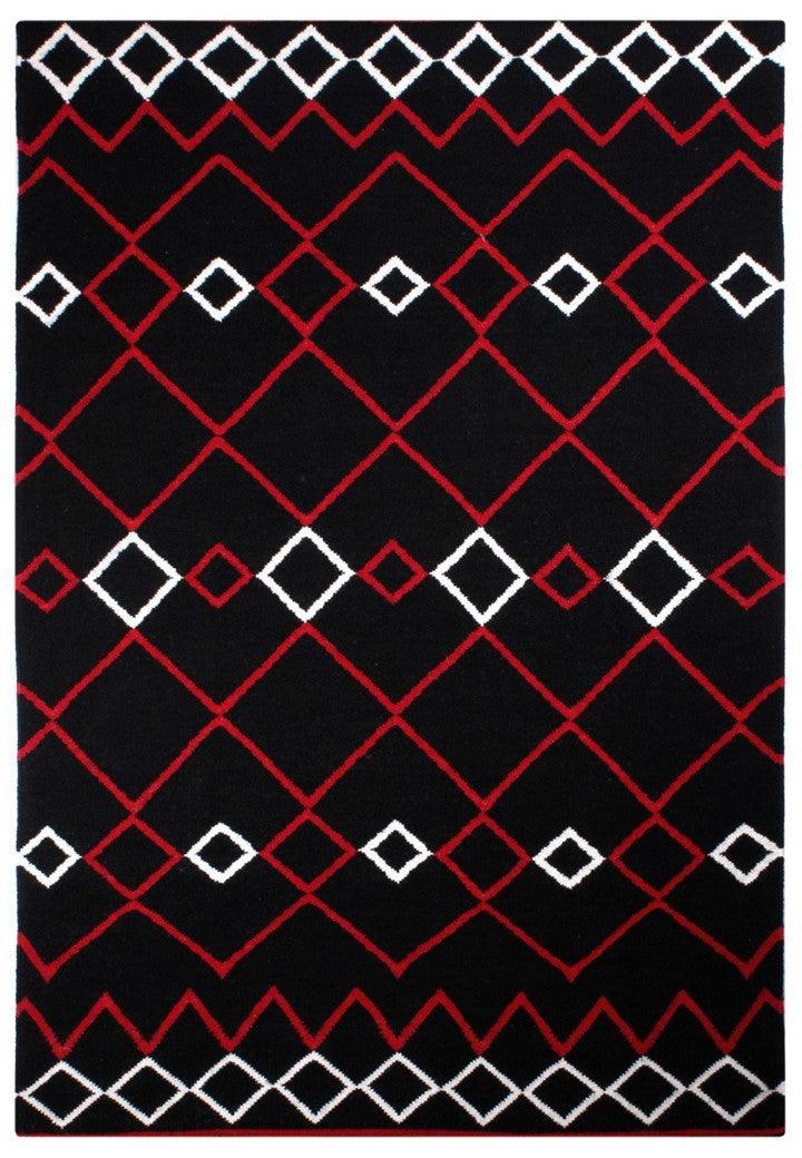 Wool Handwoven Rug Vera Red featuring a captivating geometric design.